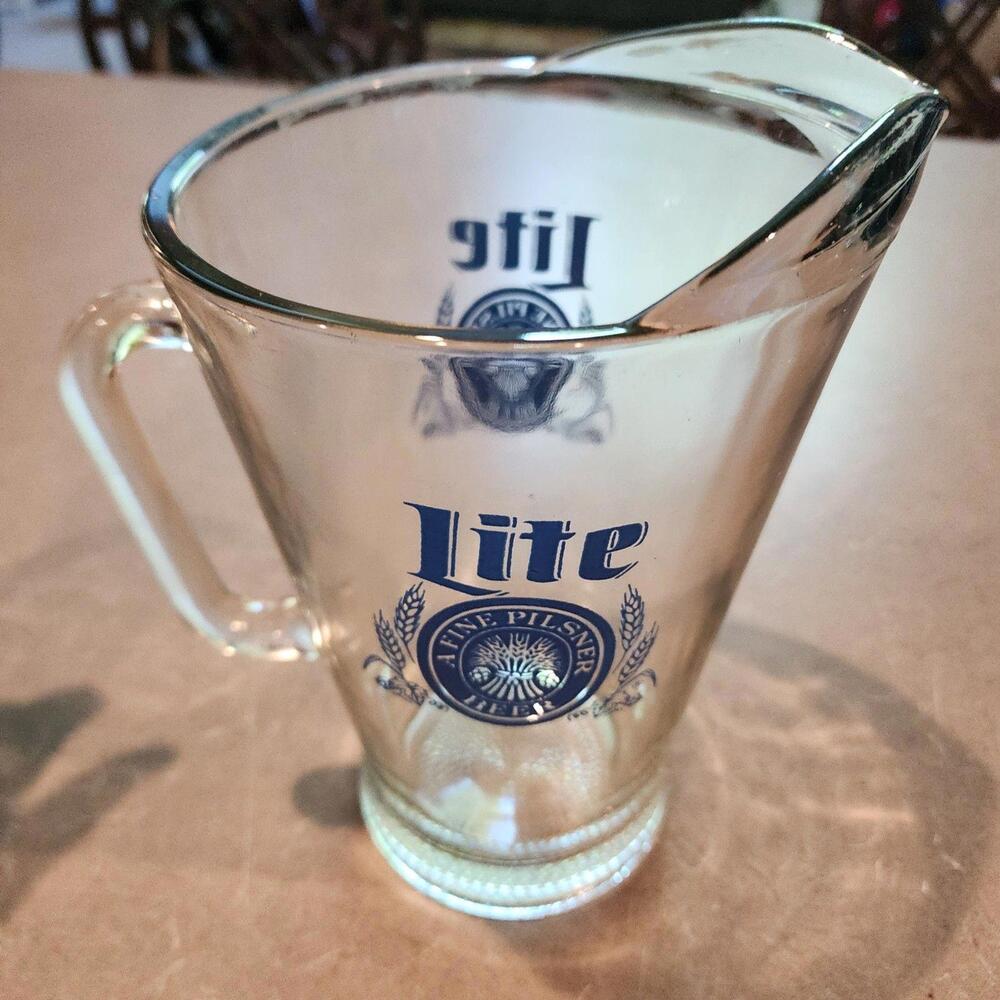 Vintage Miller Lite Fine Pilsner Beer large glass pouring pitcher 9" tall